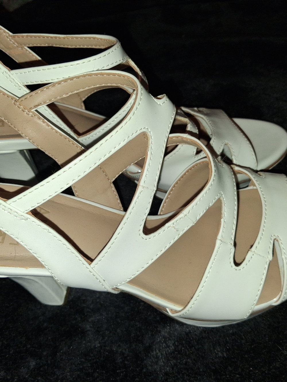 Naturalizer White Strappy Cutout Block Heel Sandals